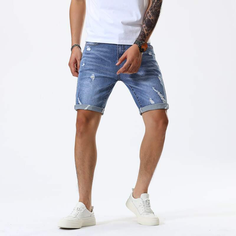 

Guys Stone Wash Ripped Denim Shorts, Medium wash