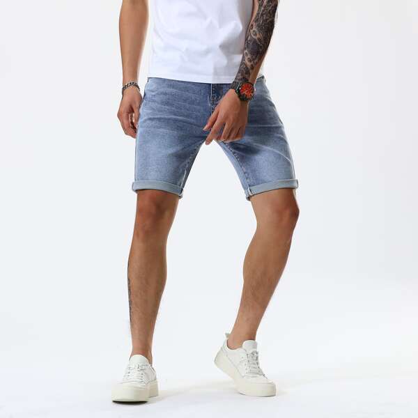 

Men Stone Wash Denim Shorts, Light wash