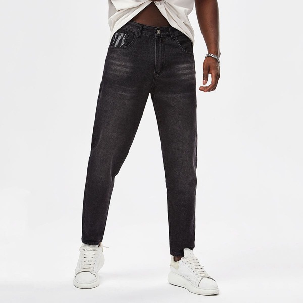 

Men Ripped Carrot Jeans, Dark grey