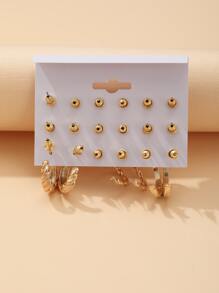 9đôi Ngọc trai Giả & Trang trí trái tim Hoa tai - Vàng - Xem 4