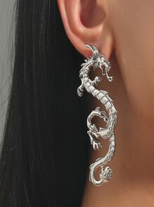 Chinese Dragon Design Earrings - Silver - View 1