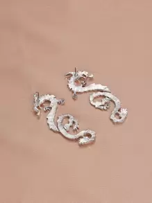 Chinese Dragon Design Earrings - Silver - View 3