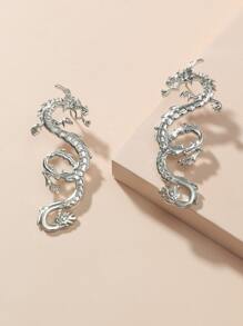 Chinese Dragon Design Earrings - Silver - View 4