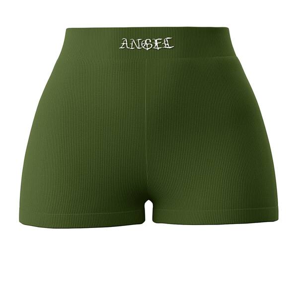 

Letter Embroidered Rib-knit Biker Shorts, Army green