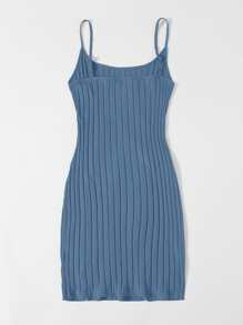 Muchica Vestido tejido de canalé bajo con abertura - Neblina azul - Ver 2