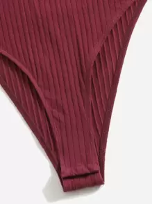 SHEIN EZwear Mock-neck Rib-knit Bodysuit - Burgundy - View 4