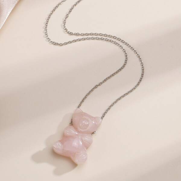 

Bear Charm Necklace, Pink