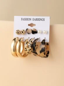 6對人造珍珠裝飾耳環 - 彩色 - 查看 1