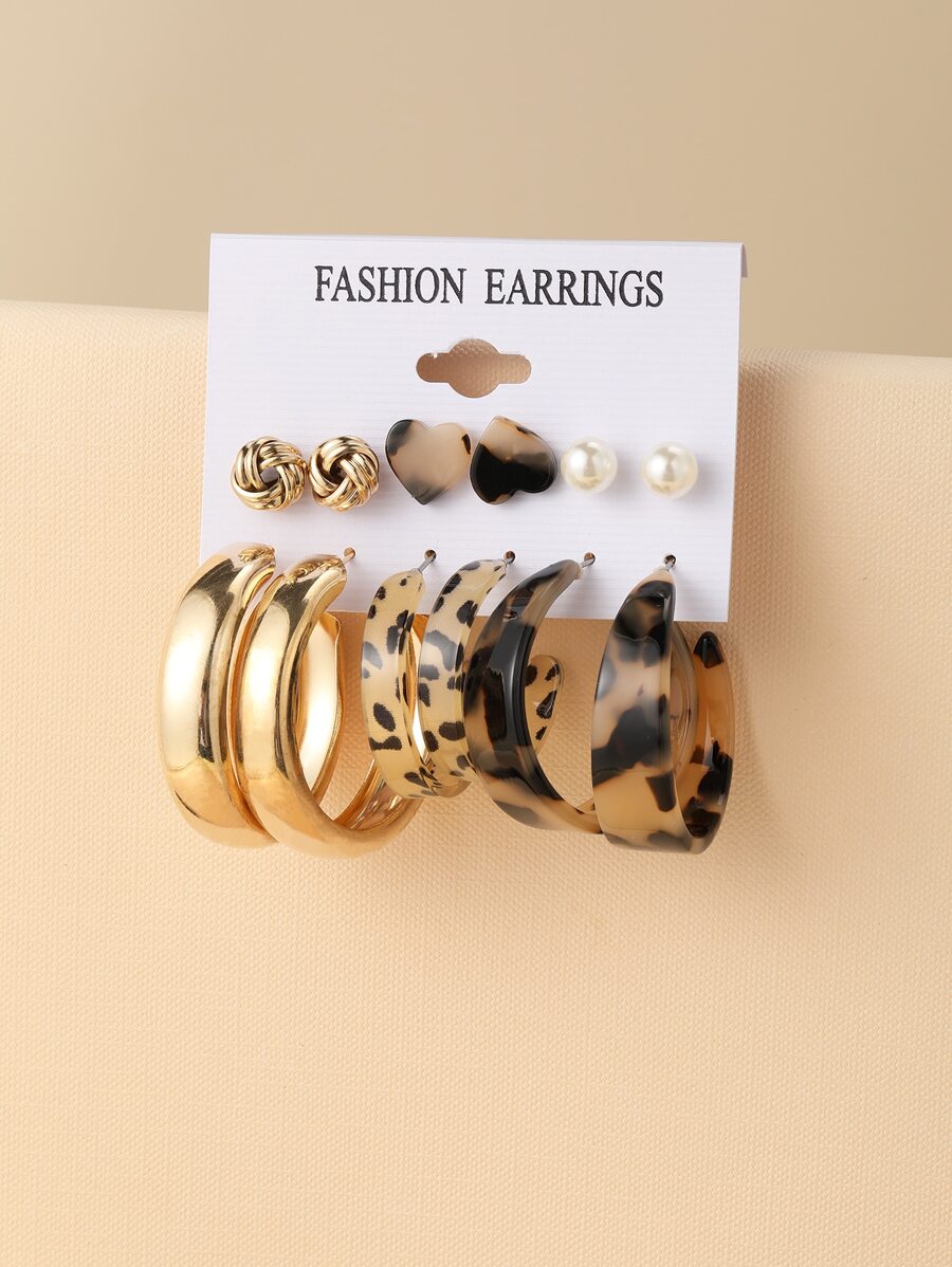 6對人造珍珠裝飾耳環 - 彩色 - 查看 1