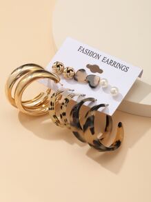 6對人造珍珠裝飾耳環 - 彩色 - 查看 2