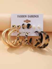 6對人造珍珠裝飾耳環 - 彩色 - 查看 3