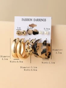 6對人造珍珠裝飾耳環 - 彩色 - 查看 4