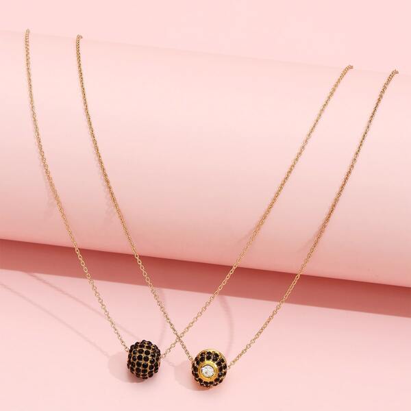 

2pcs Rhinestone Ball Charm Necklace, Gold