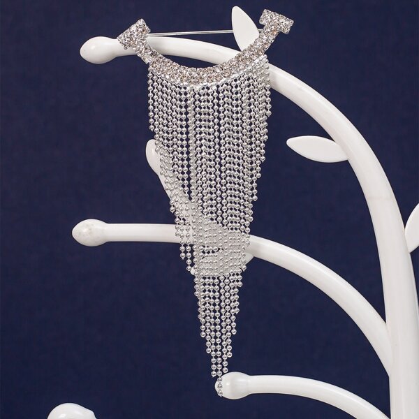 

Rhinestone Tassel Brooch, Silver