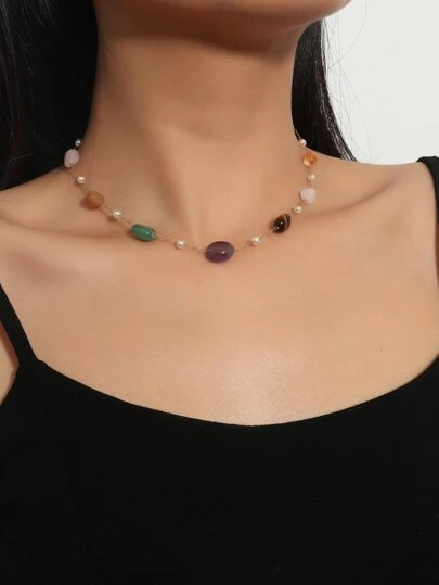 1pc Natural Stone Necklace For Women, Suitable For Daily, Holiday & Party Wear