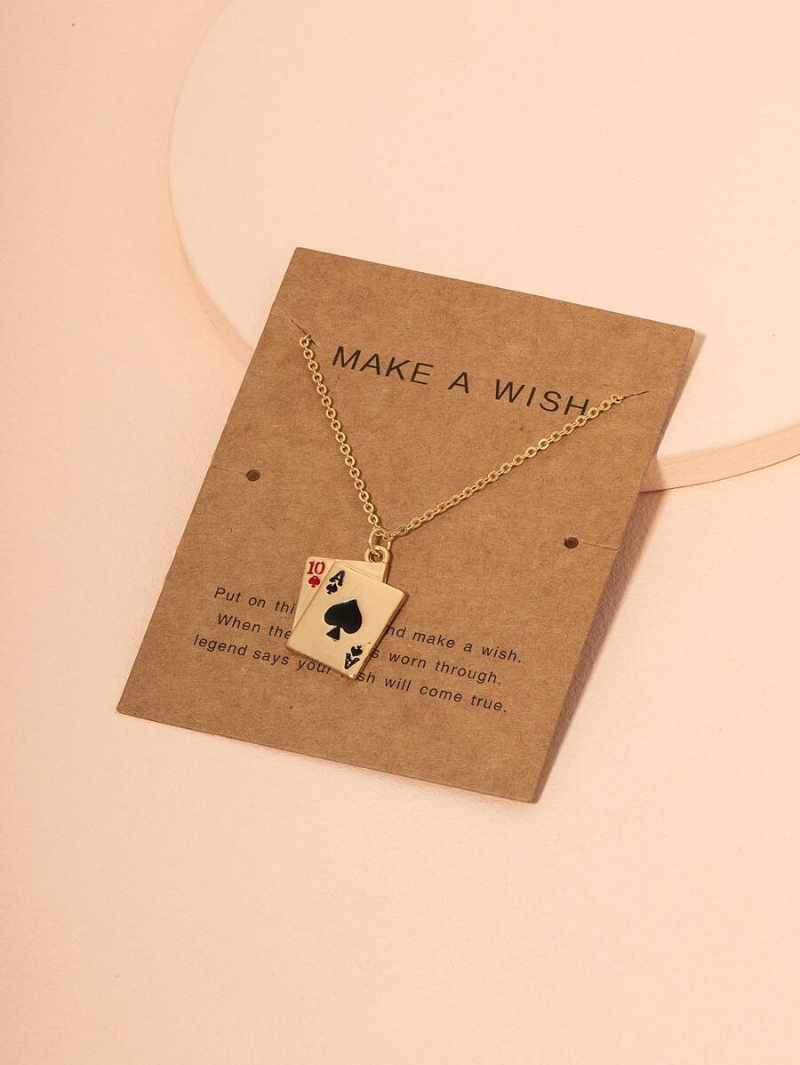 件撲克牌設計油滴吊墜項鍊 - 彩色 - 查看 1