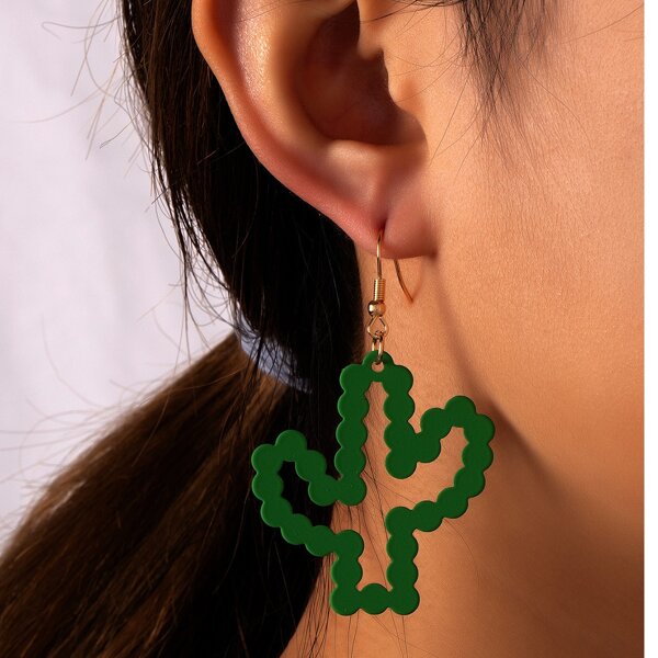 

Cactus Design Drop Earrings, Green