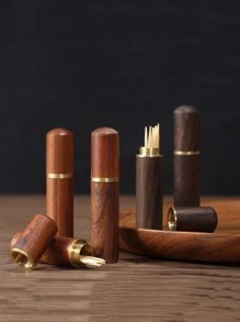 1pc Wooden Random Toothpick Holder - Multicolor - View 1