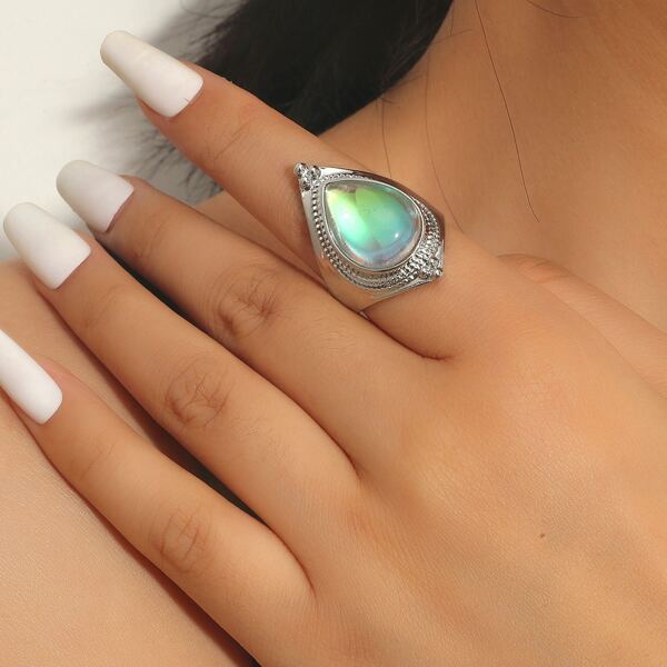 

Water Drop Decor Ring, Silver