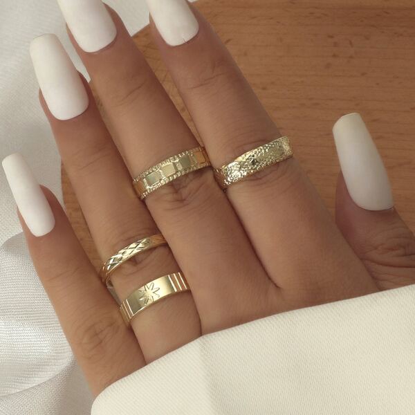 

4pcs Simple Solid Ring, Gold