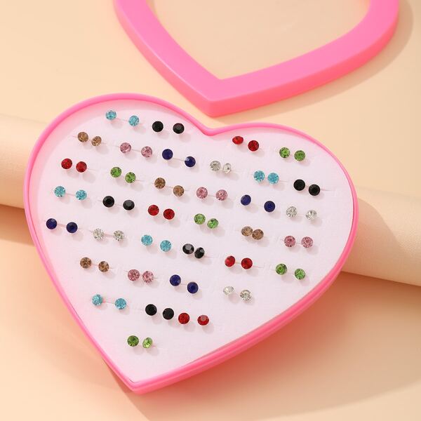 

36pairs Rhinestone Decor Earrings, Multicolor