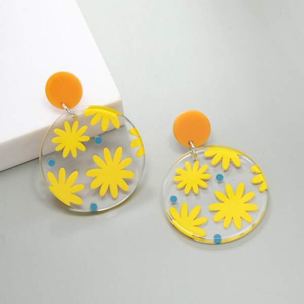 

Floral Pint Round Drop Earrings, Yellow