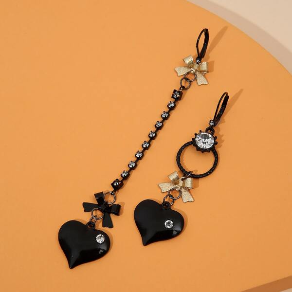 

Heart Decor Drop Earrings, Black