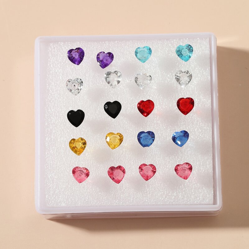 

10pairs Heart Decor Stud Earrings, Multicolor