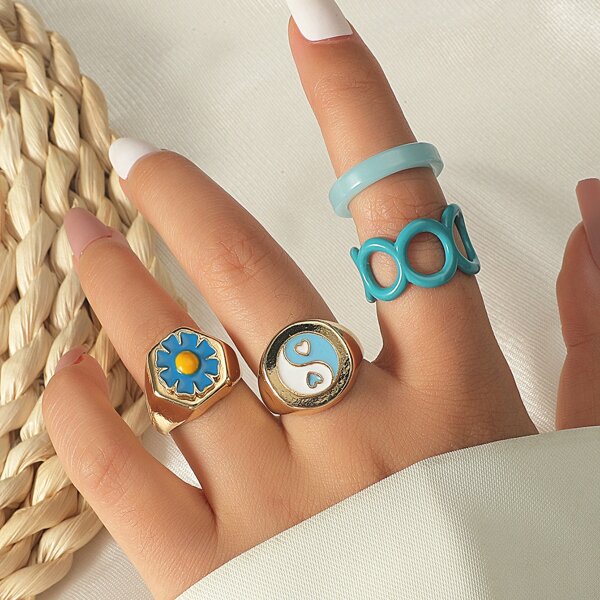 

4pcs Yin & Yang Ring, Multicolor