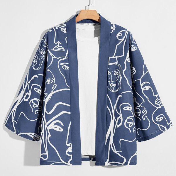 

Men Figure Print Kimono, Blue
