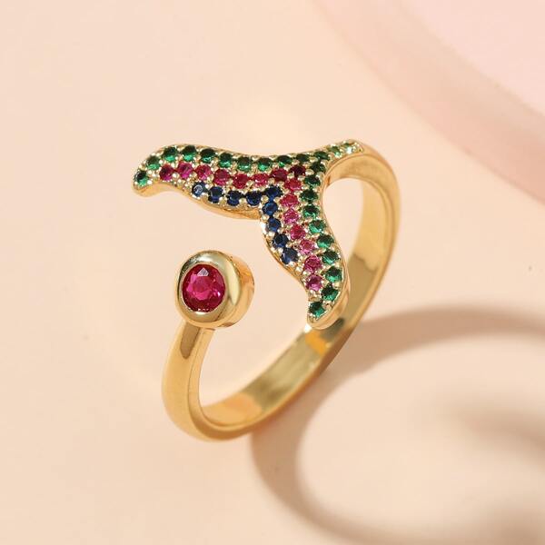 

Rhinestone Fish Tail Decor Cuff Ring, Gold