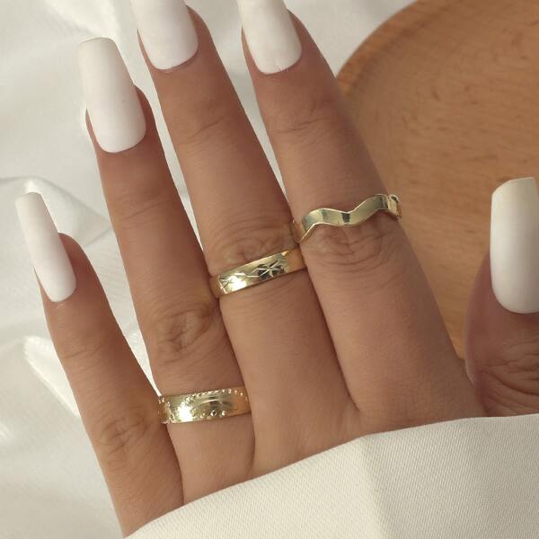

3pcs Simple Cuff Ring, Gold