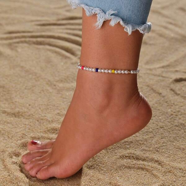 

Faux Pearl Beaded Anklet, Multicolor