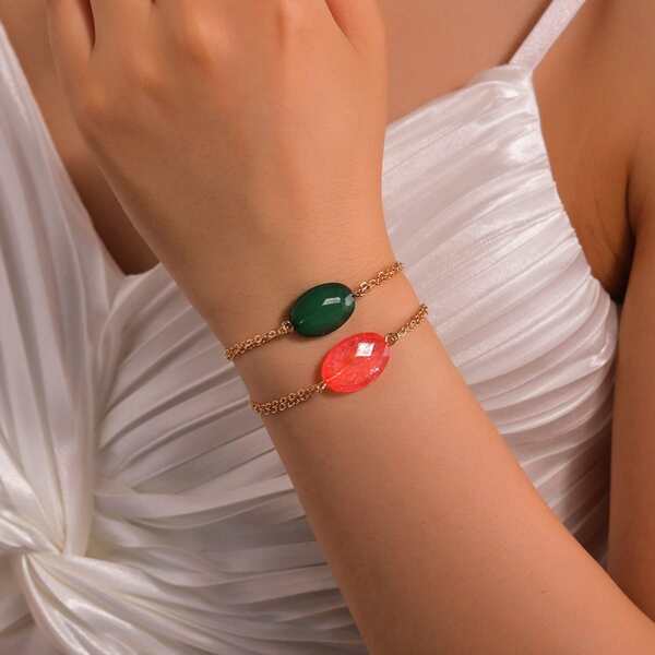

2pcs Geometric Decor Bracelet, Multicolor