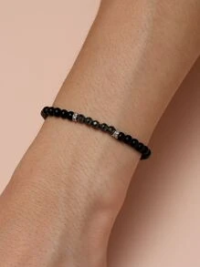 時尚流行男士石材裝飾串珠手鍊朋克嘻哈風格適合珠寶禮物和時尚外觀 - 黑色 - 查看 1