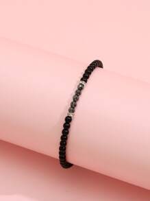 時尚流行男士石材裝飾串珠手鍊朋克嘻哈風格適合珠寶禮物和時尚外觀 - 黑色 - 查看 2