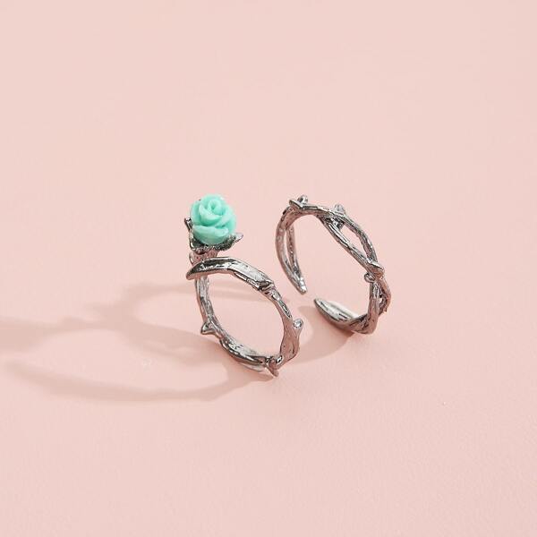 

2pcs Flower Decor Cuff Ring, Multicolor