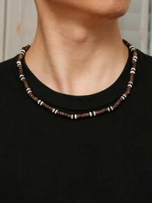 Fashionable and Popular Men Minimalist Beaded Necklace Punk Hip Pop Style for Jewelry Gift and for a Stylish Look - Brown - View 1