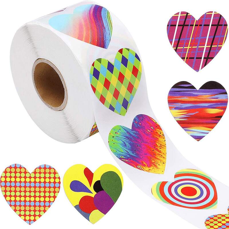 

500pcs Heart Shaped Sticker, Multicolor
