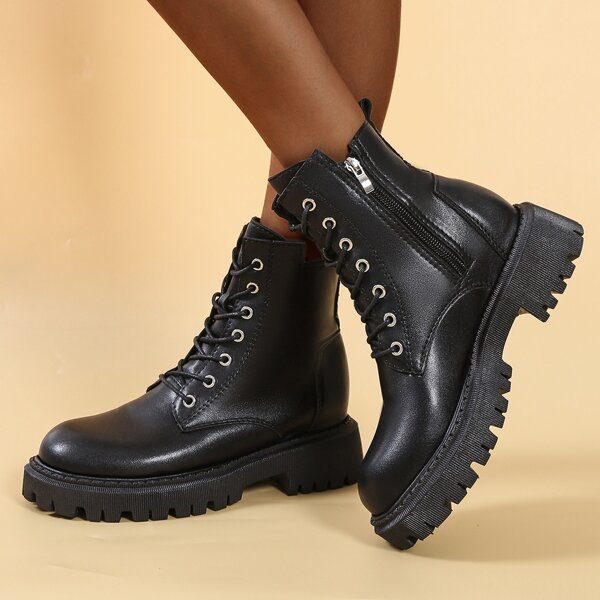 

Minimalist Lace-up Front Combat Boots, Black