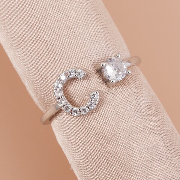 

Rhinestone Letter Decor Cuff Ring, Silver