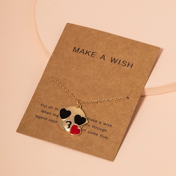 

Cartoon Expression Charm Necklace, Gold