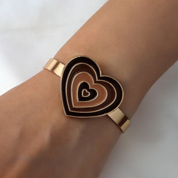 

Heart Decor Cuff Bangle, Gold