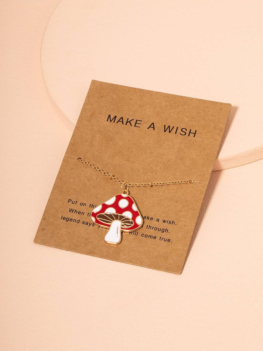 蘑菇吊墜項鏈 - 金黃色 - 查看 1