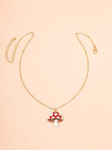 蘑菇吊墜項鏈 - 金黃色 - 查看 2