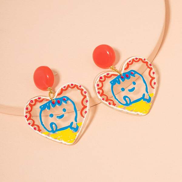 

Heart Design Drop Earrings, Multicolor