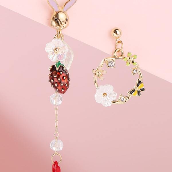 

Flower & Heart Decor Drop Earrings, Multicolor