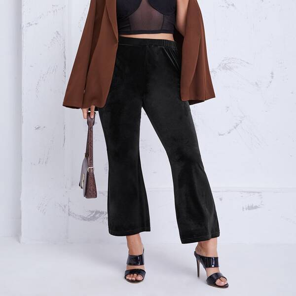 

Plus Solid Flare Leg Pants, Black