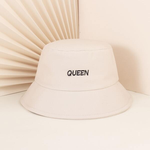 

Toddler Girls Letter Embroidered Bucket Hat, Beige