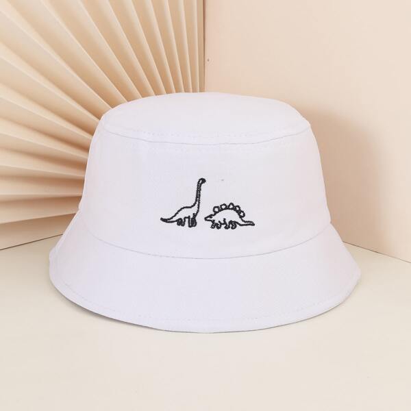 

Toddler Kids Cartoon Dinosaur Embroidered Bucket Hat, White